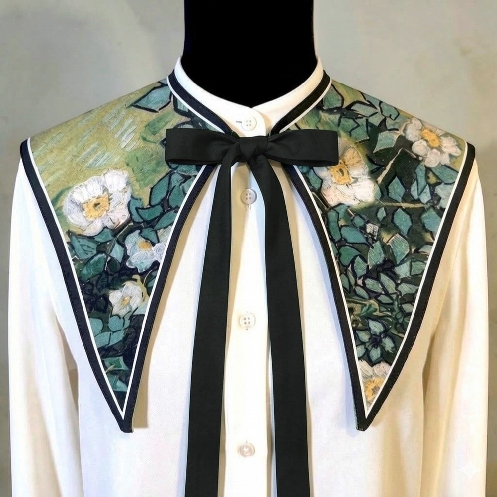 New Fine Art Print Detachable Collar Neck Scarf Van Gogh White Roses Sailor Bib